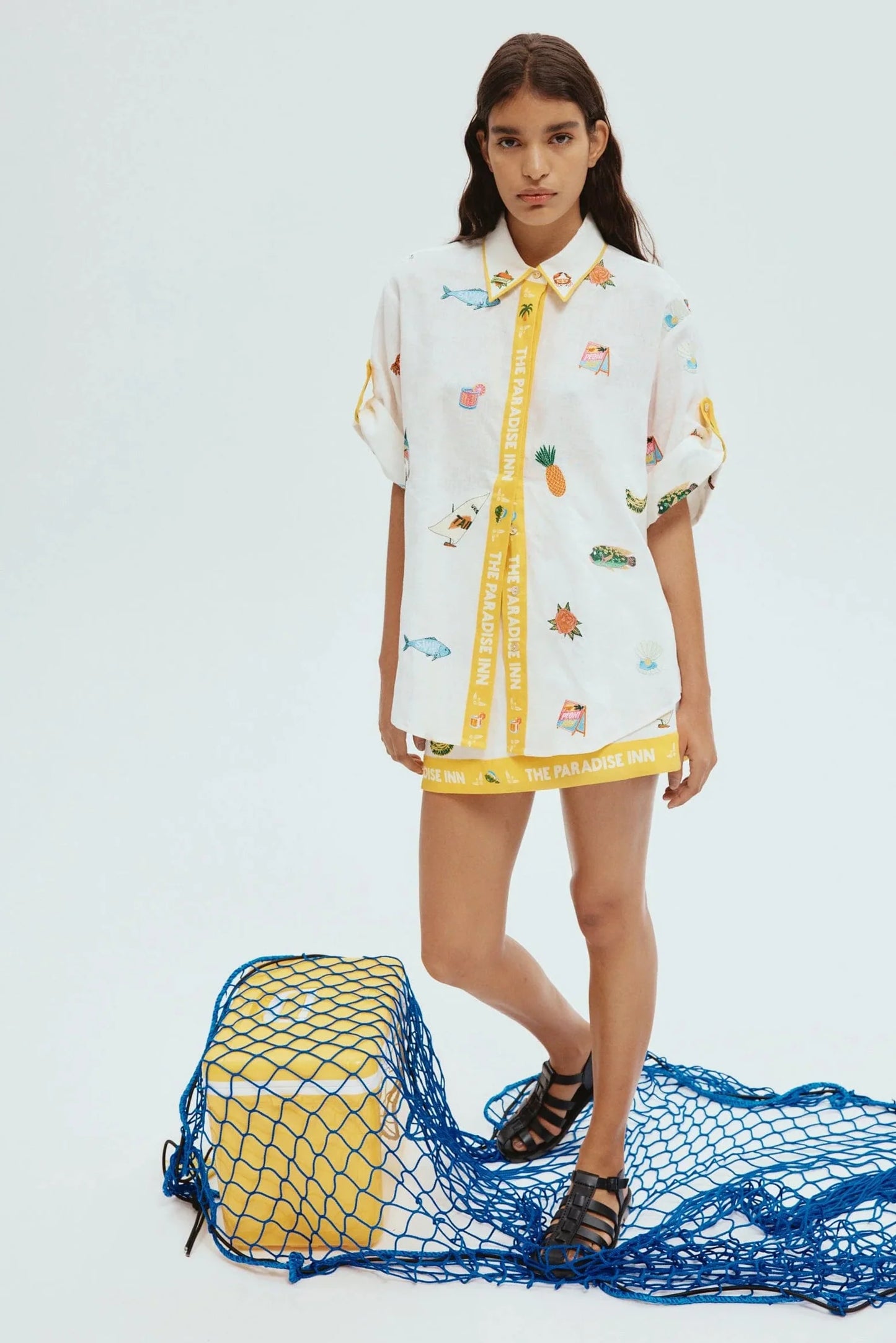 ALM Blue Marlin Embroidered Shirt | Mini Skirt | Set