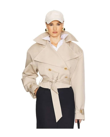 HS Oversized Cropped Trench Coat Jacket in Khaki
