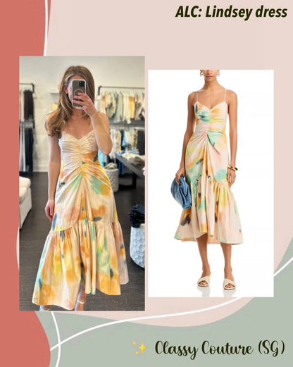 2 Colors! ALC Lindsey Ruched Cotton-Blend Midi Dress