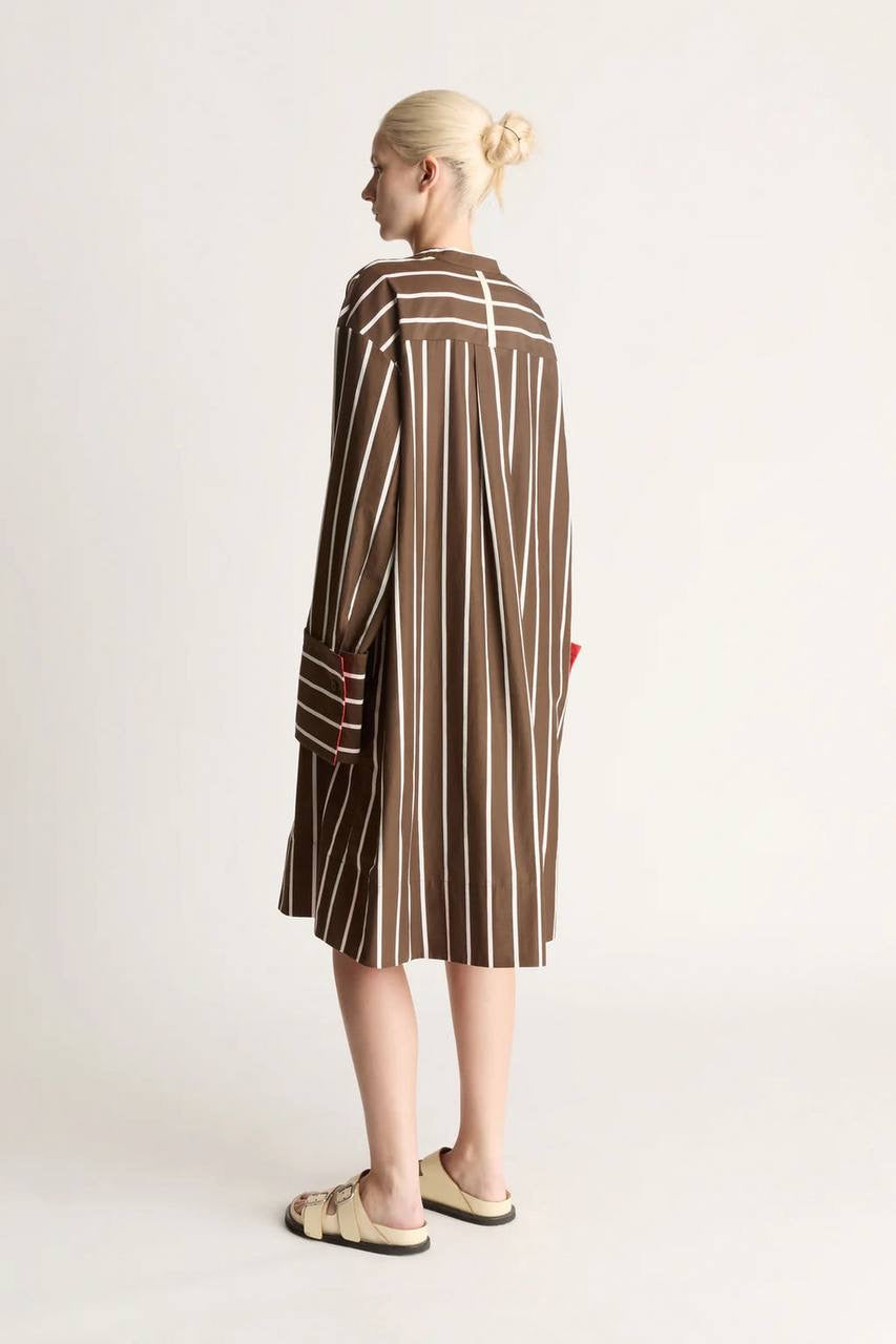 LM George Silk-Cotton Tunic Striped Shirtdress Midi Dress