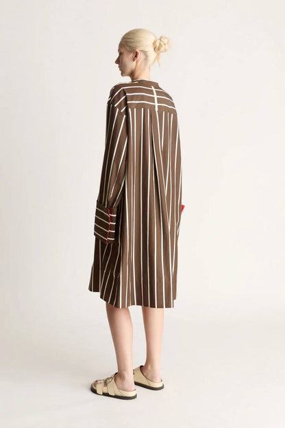 LM George Silk-Cotton Tunic Striped Shirtdress Midi Dress