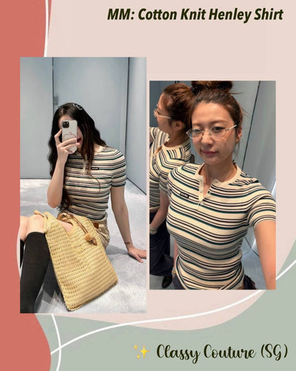 MM Cotton Knit Henley Striped Shirt