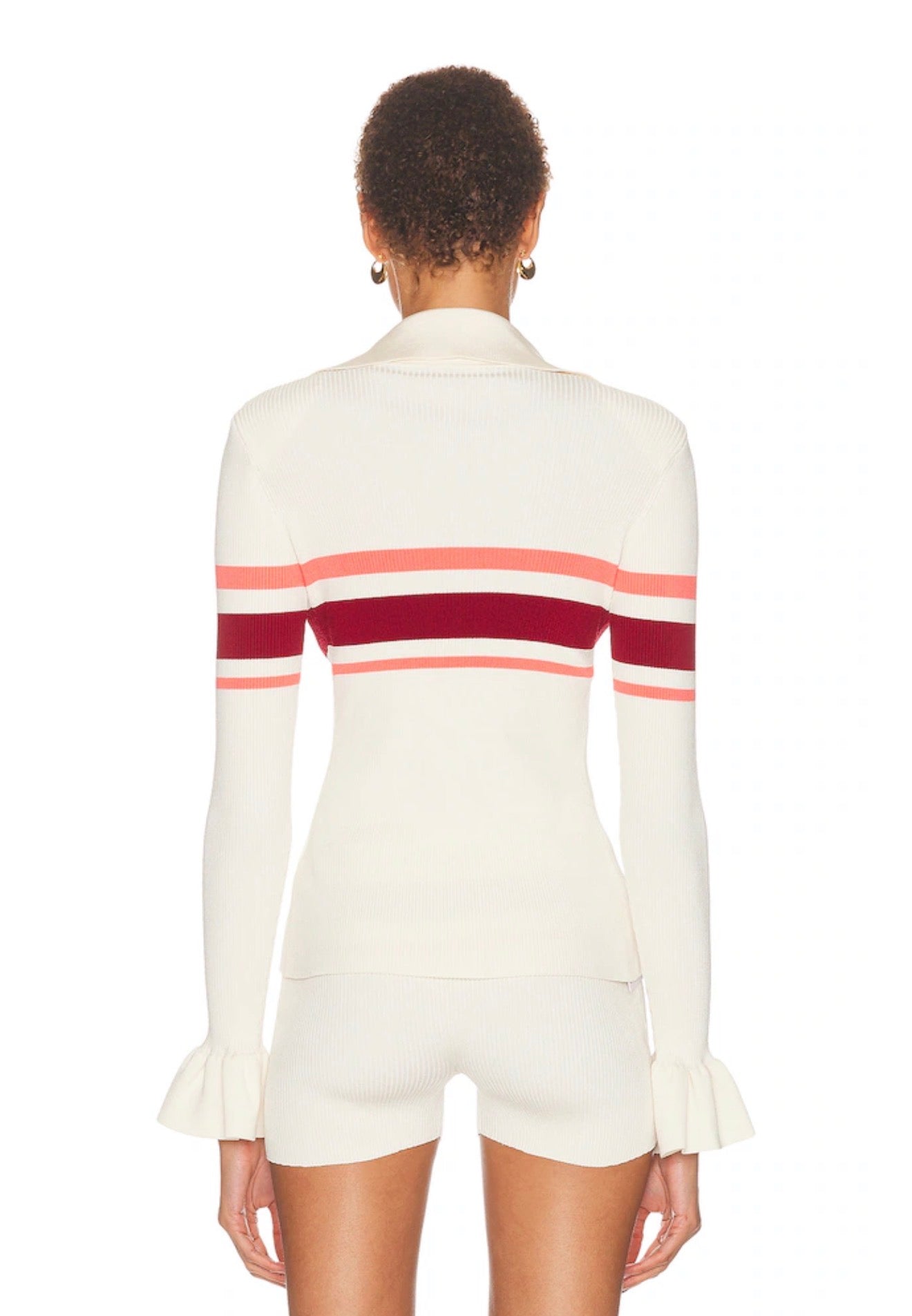 SP Cream Pink/Red Stripe Viscose Knit Button Top