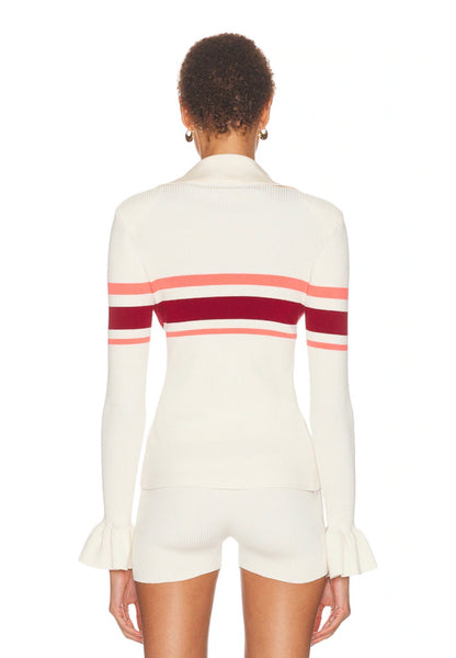 SP Cream Pink/Red Stripe Viscose Knit Button Top
