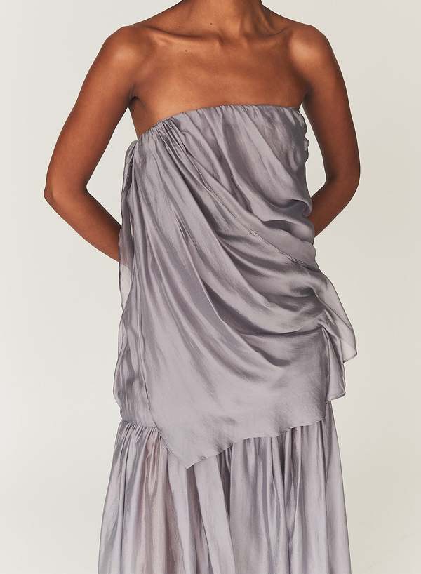 TG Gilian Viscose-blend Draped Sheer Organza Strapless Gown Maxi Dress