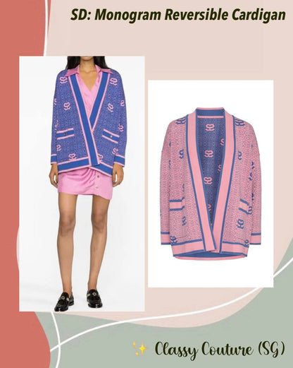 SD Monogram Reversible Oversized Cardigan in Pink/Purple