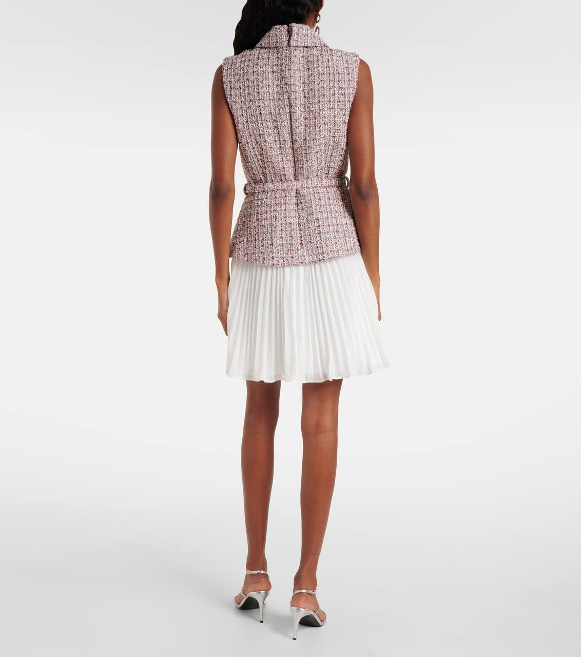 SP Pink Boucle Chiffon Collared Mini Dress | Bow Belted Midi Dress