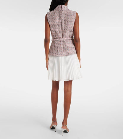 SP Pink Boucle Chiffon Collared Mini Dress | Bow Belted Midi Dress