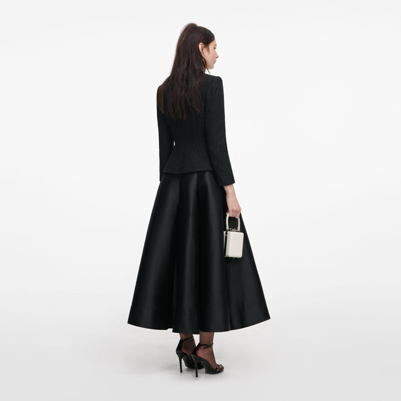 SP Black Boucle Taffeta Long Sleeved Midi Dress