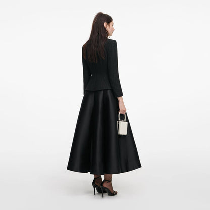 SP Black Boucle Taffeta Long Sleeved Midi Dress