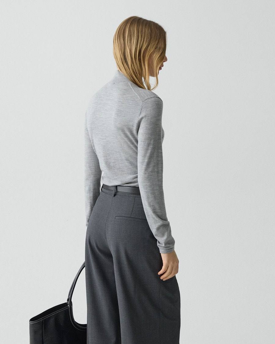 TH Shirred Henley Regal Wool Sweater Quarter Button Long Sleeve Top