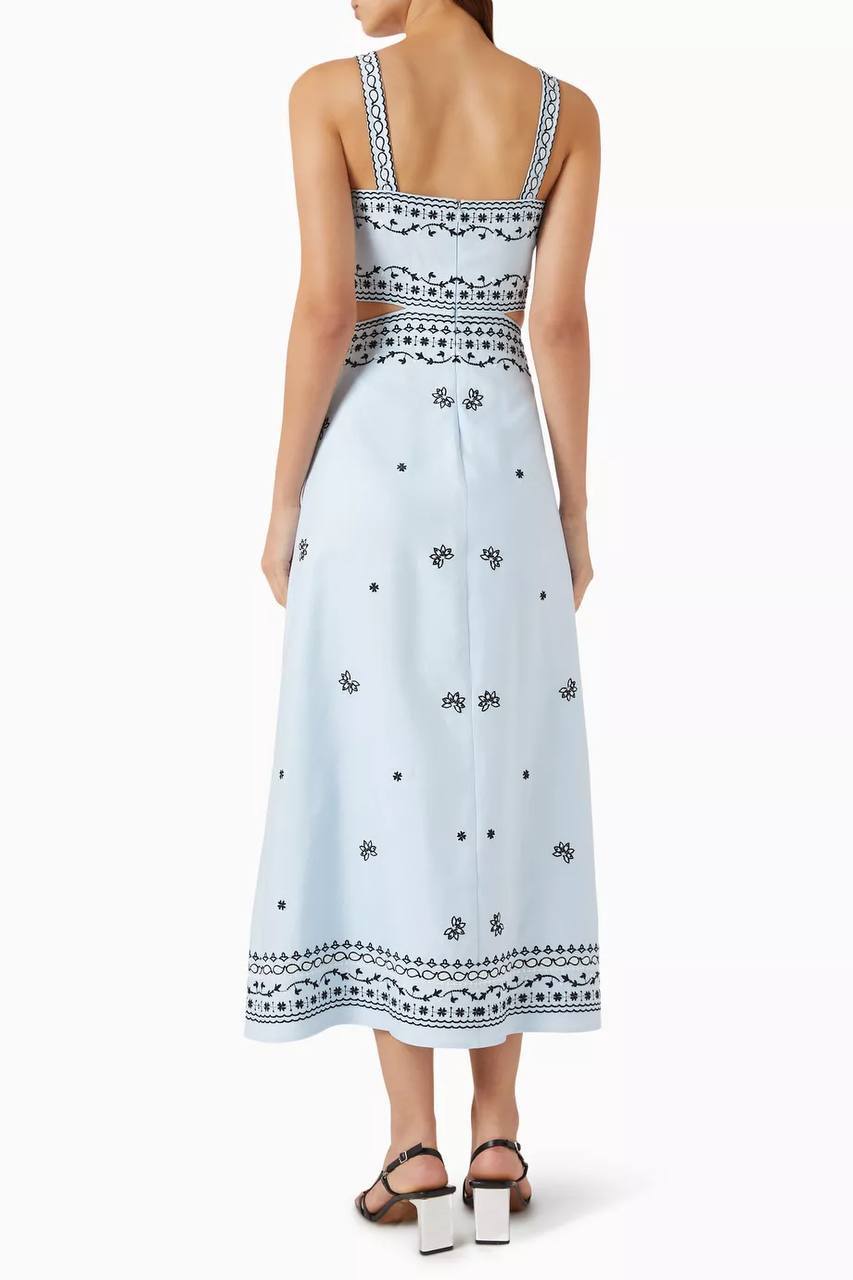 MJ Embroidered Linen Blend Cut Out Maxi Dress