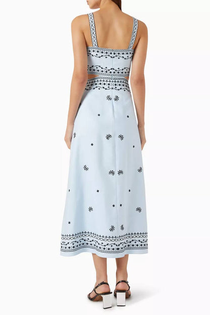 MJ Embroidered Linen Blend Cut Out Maxi Dress