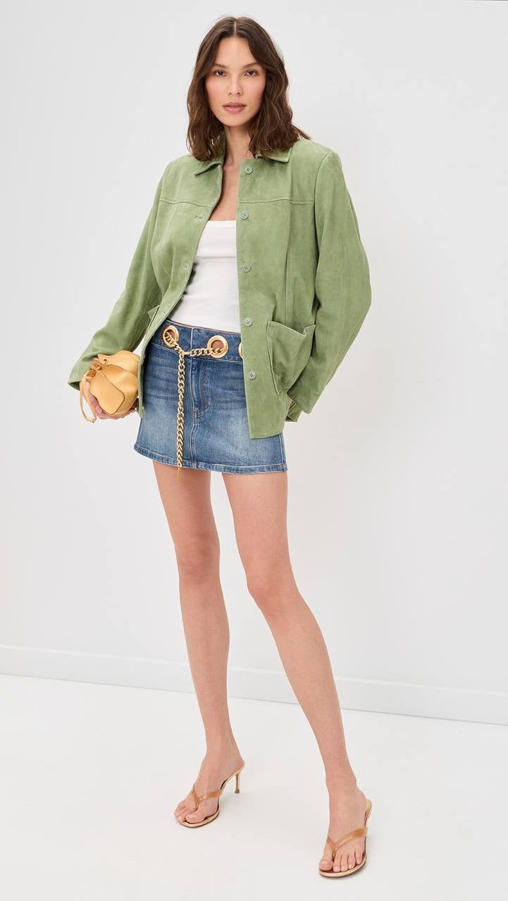 AO Morgana Chain Belt Stretch-cotton Denim Mini Skirt