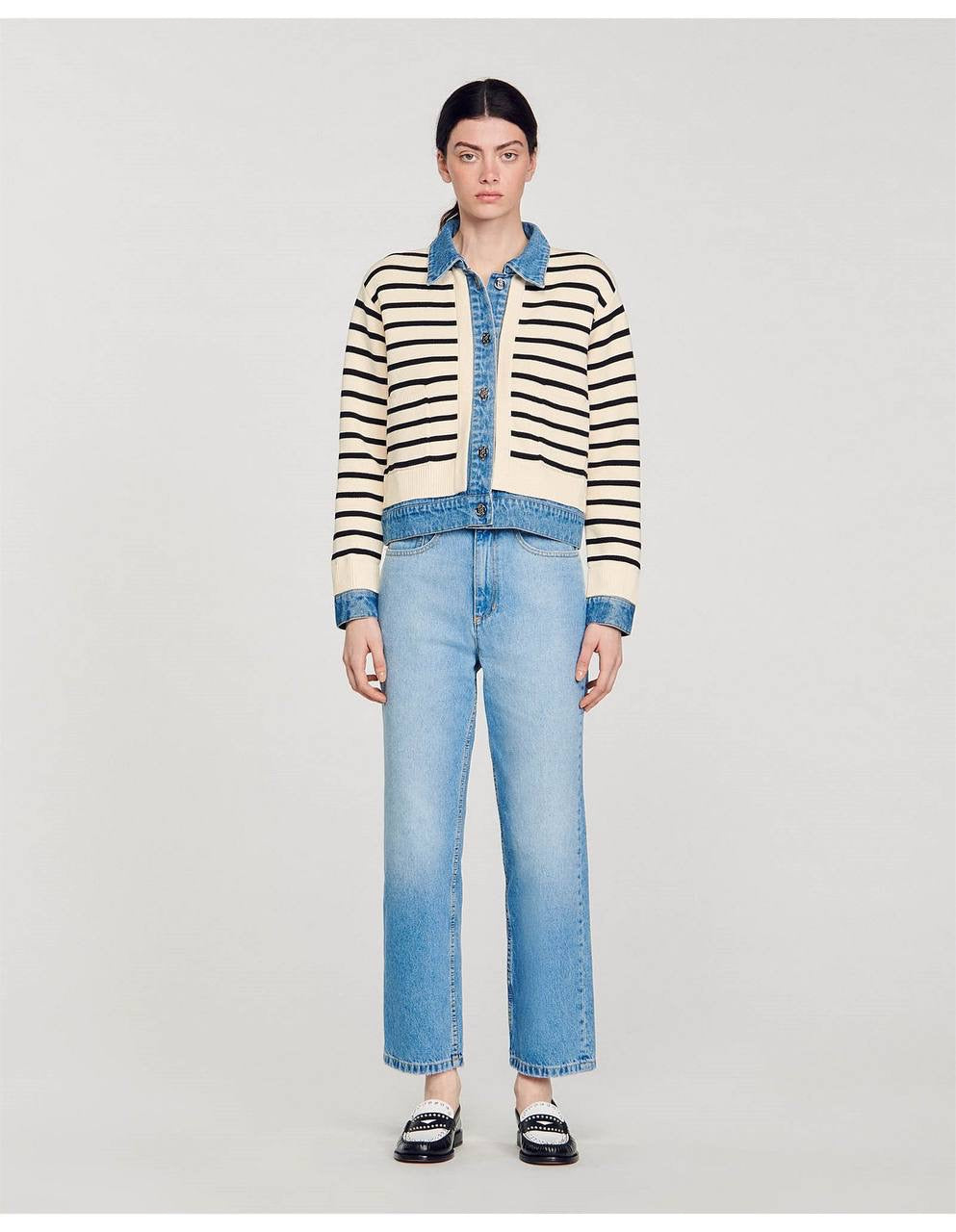 SD Ylva Stripy Knit And Denim Coatigan Jacket