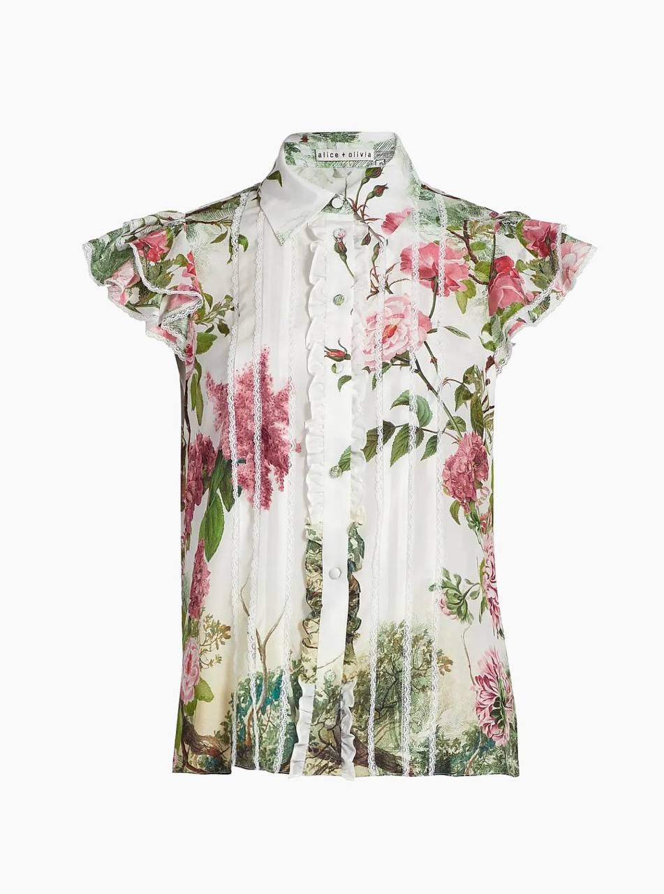 AO Minda Silk Flutter Sleeve Blouse Top