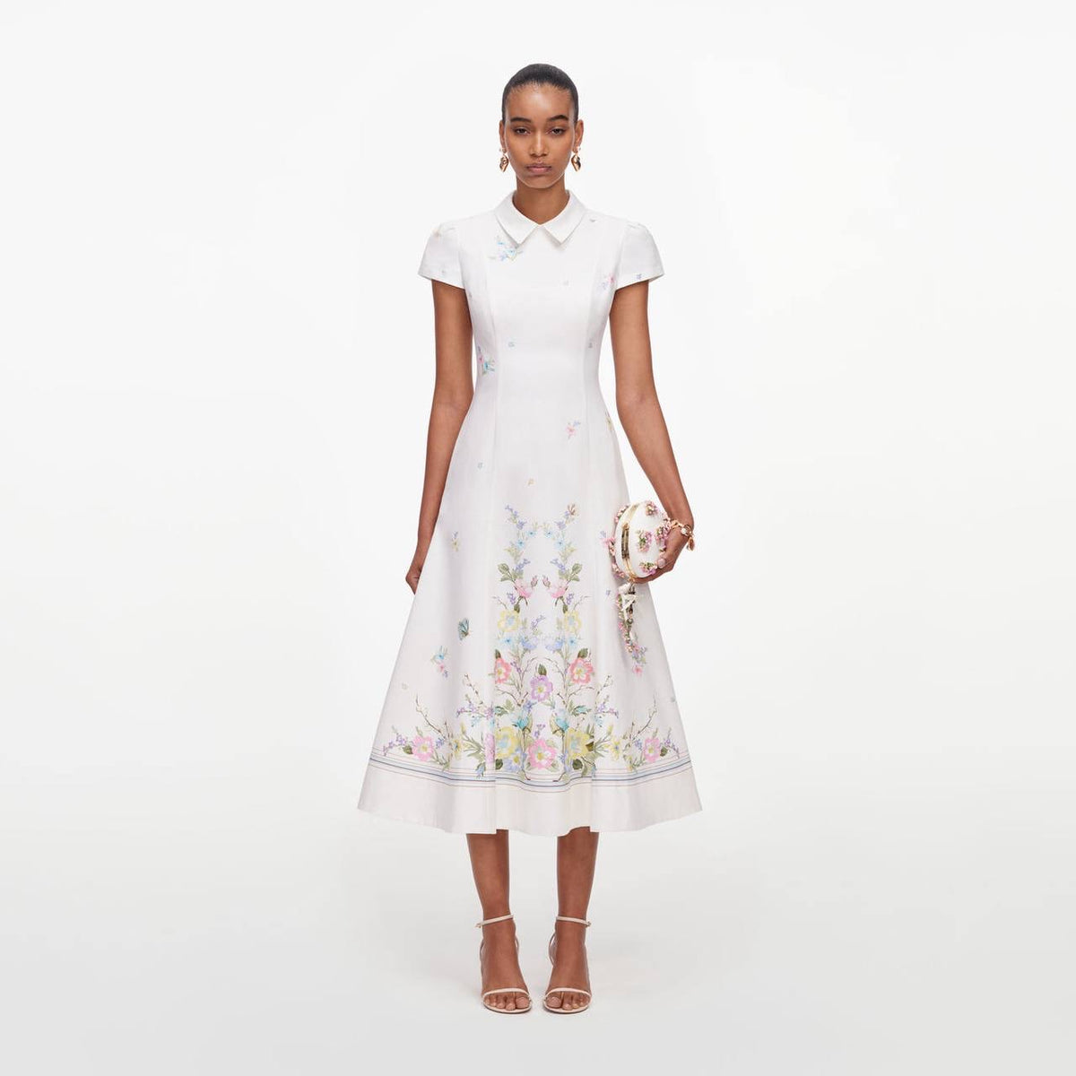 SP White Floral Linen Blend Midi Dress