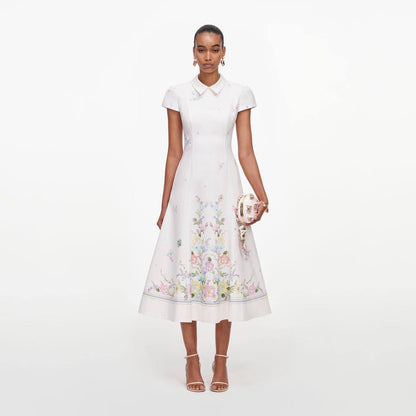 SP White Floral Linen Blend Midi Dress