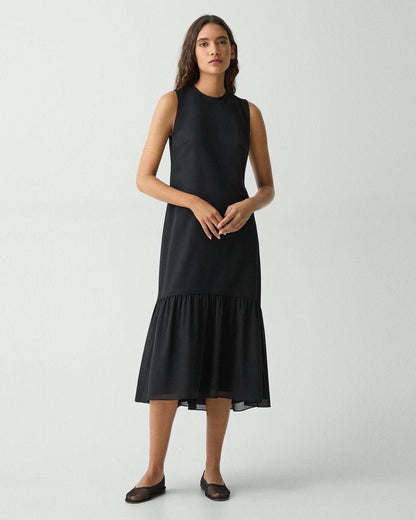 TH Tie Neck Midi Dress in Lightweight Wool