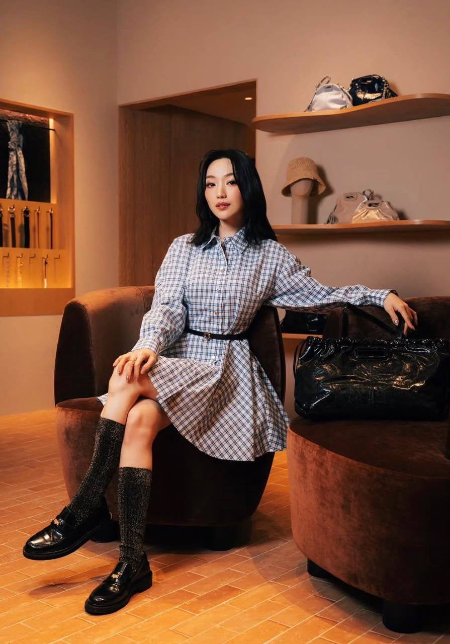 MJ Romimi Gingham Rhinestone Cotton Shirtdress Mini Dress