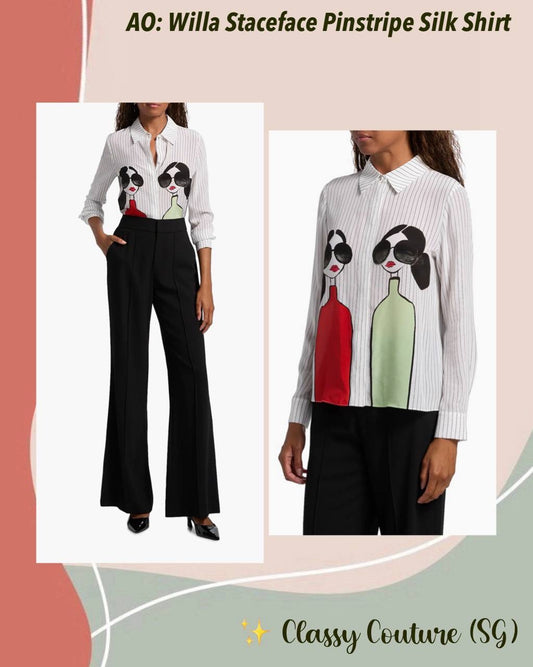 AO Willa Staceface Pinstripe Silk Shirt
