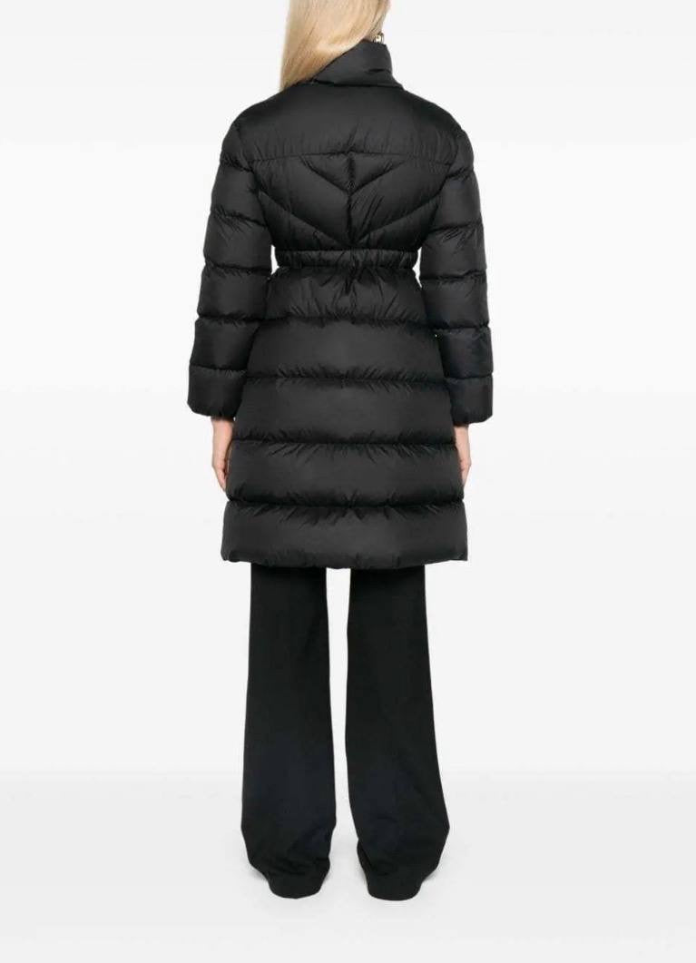 MC Brou Diagonal-Quilted Belted Long Down Jacket