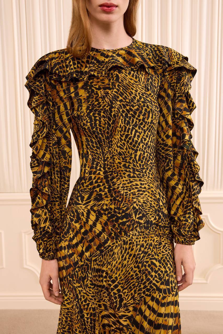UJ Dara Long Sleeve Silk Dress Gold Tiger Print - Image 5