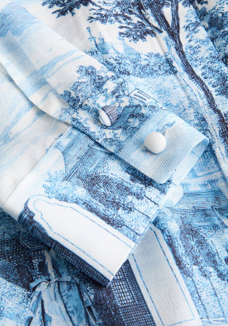 AO Willa Long Sleeved Silk Blouse Shirt in Chateau Blue