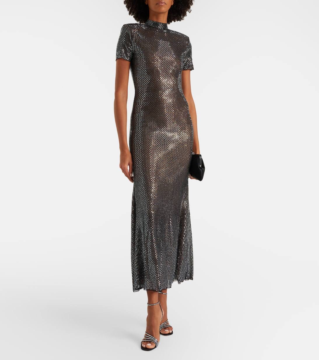 SP Gun Metal Mesh Rhinestone Maxi Dress