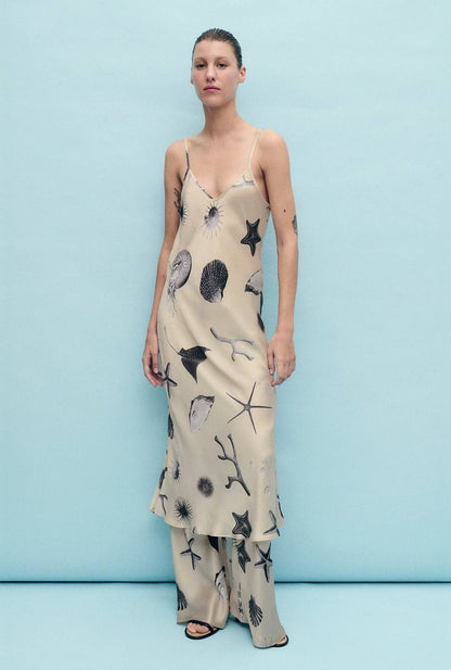 SL 90s Silk Slip Midi Dress in Seashells | Smoke | Surreal Black