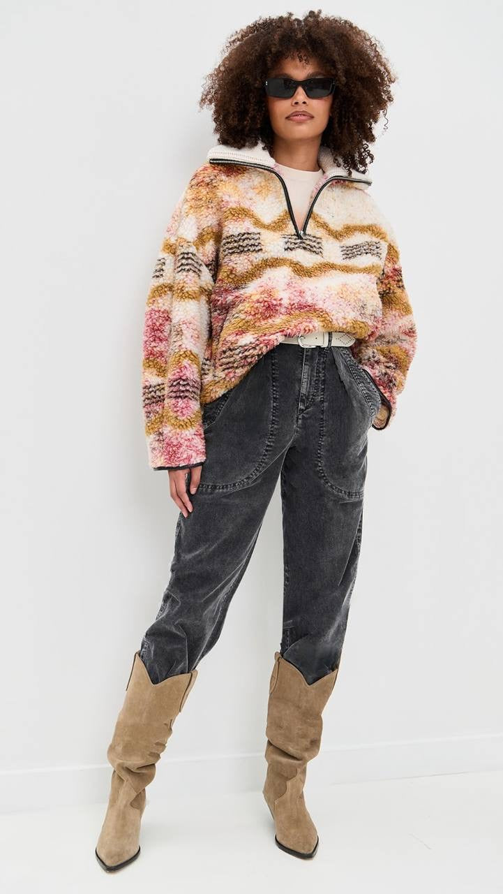 IM Marner Patterned Wool-blend Fleece Quarter-zip Pullover Coat