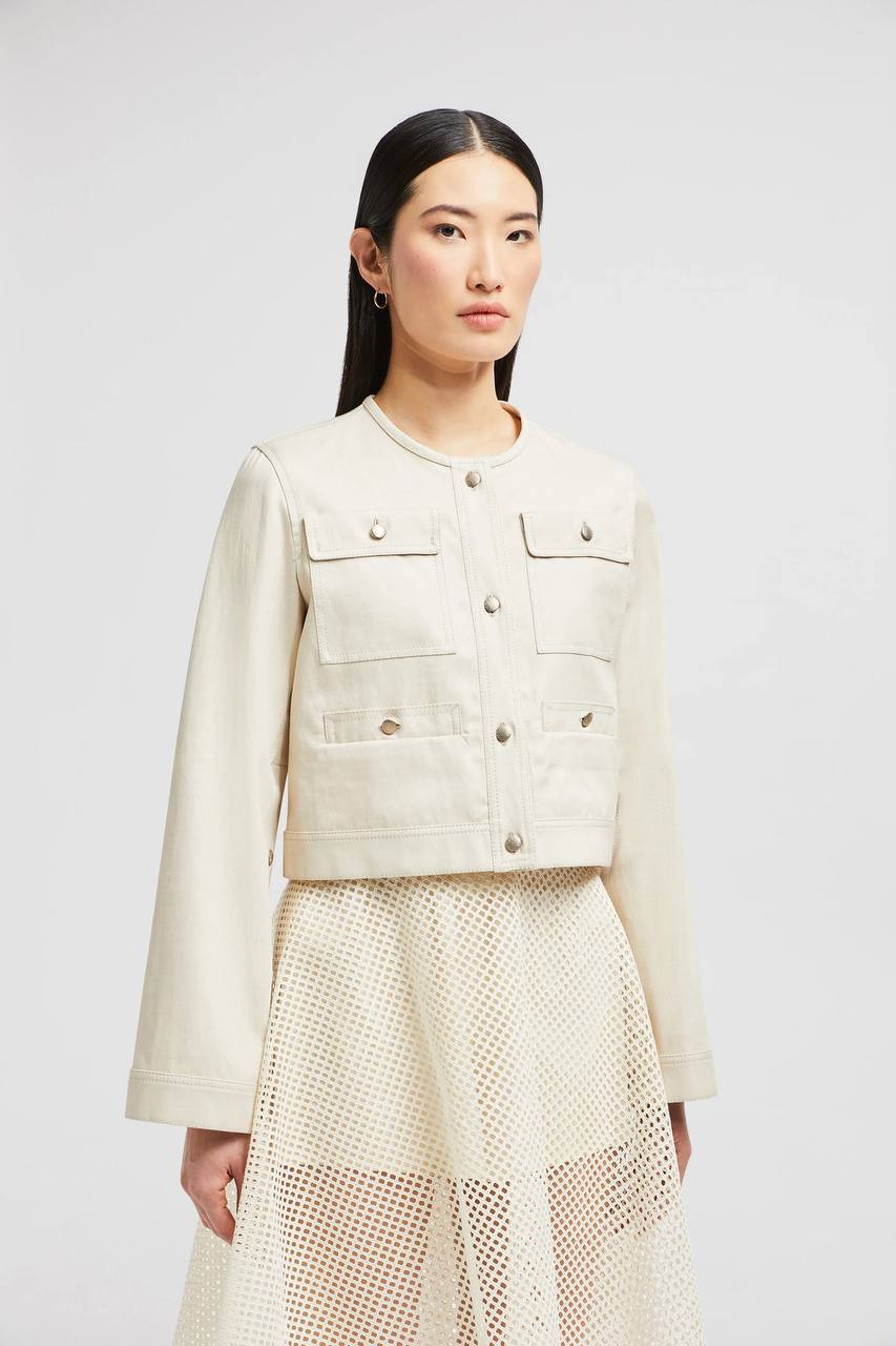 MC Chatel Button Sleeve Cotton-linen Crop Jacket