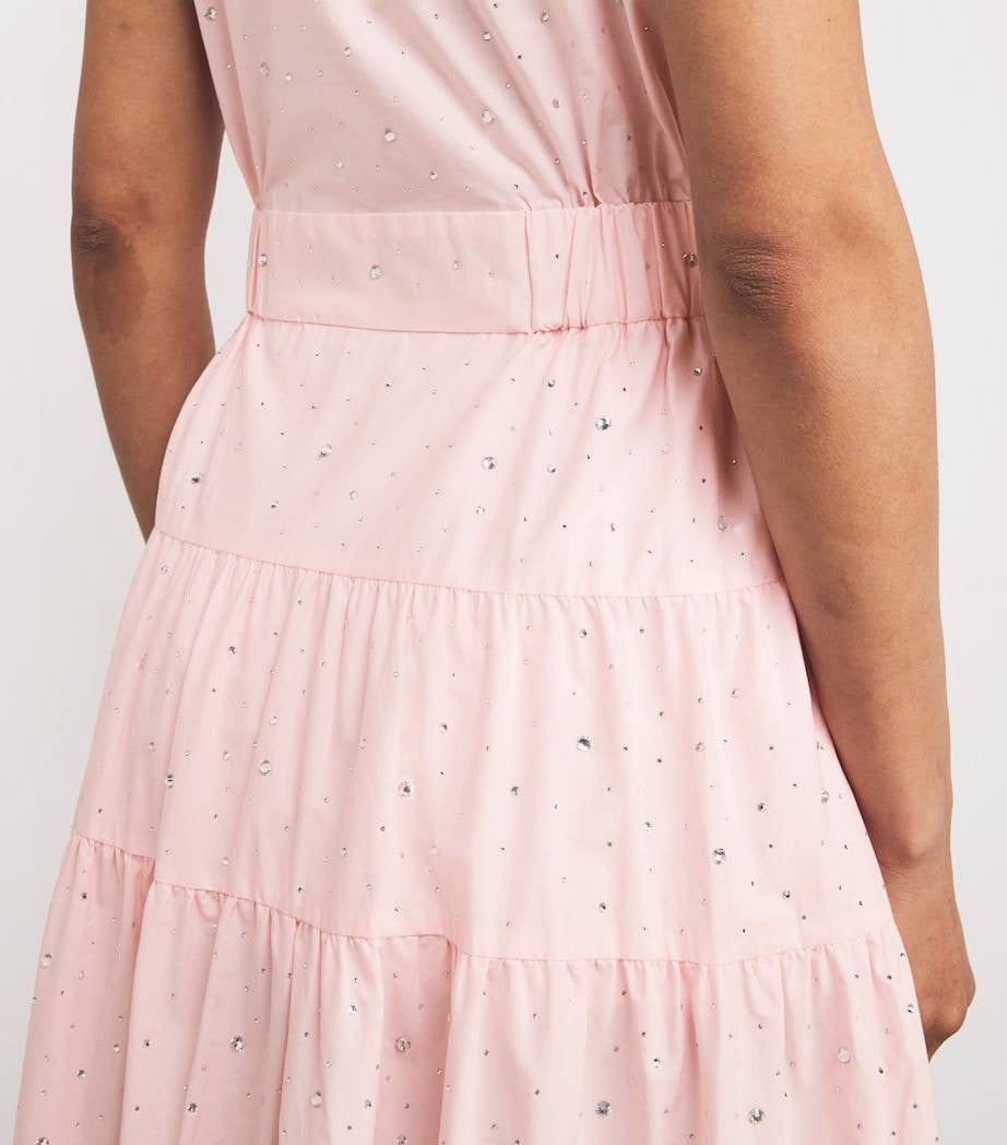 SD Azazel Pink Rhinestone Embellished Tie-Front Cotton Midi Dress