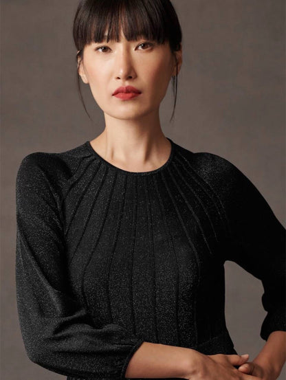 TF Lumia Viscose-blend Metallic Black Knitted Midi Dress
