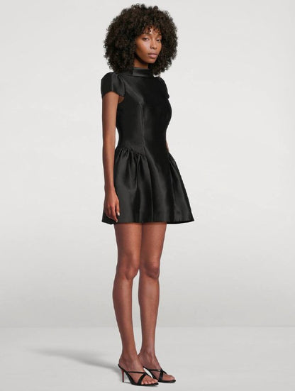 SP Black Taffeta Collared Mini Dress