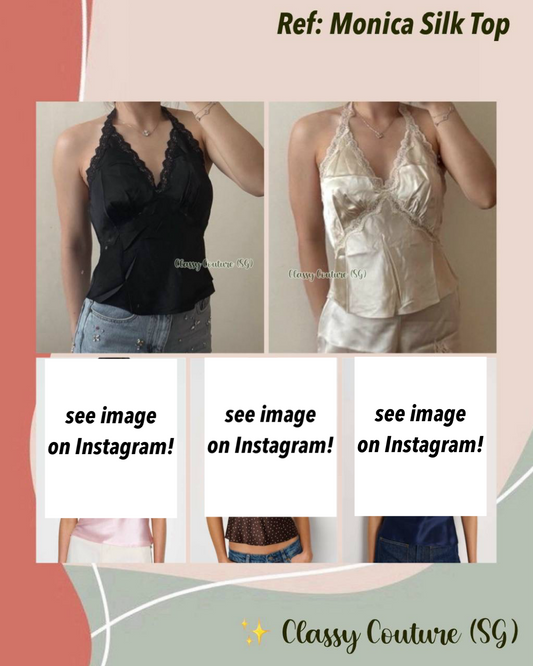 5 Colors! Ref Monica Silk Lace-trimmed Halter Top