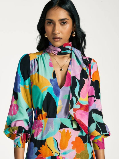 RX Marigold Silk Pussybow Maxi Dress