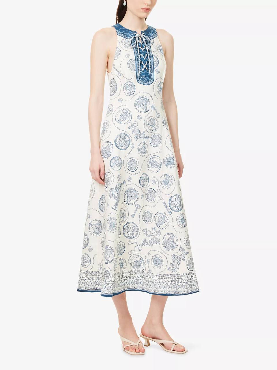 ALM Lucky Lace-Up Linen Midi Dress