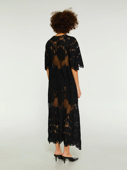 ML Lola Cotton-blend Sheer Lace Short Sleeve Midi Dress
