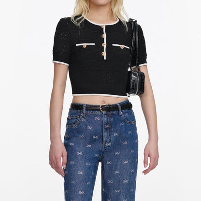SP Lightweight Diamante Bow-embellished Denim Jeans in Classic Blue Wash