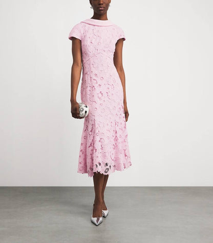 SP Pink Lace Scoop-Back Midi Dress