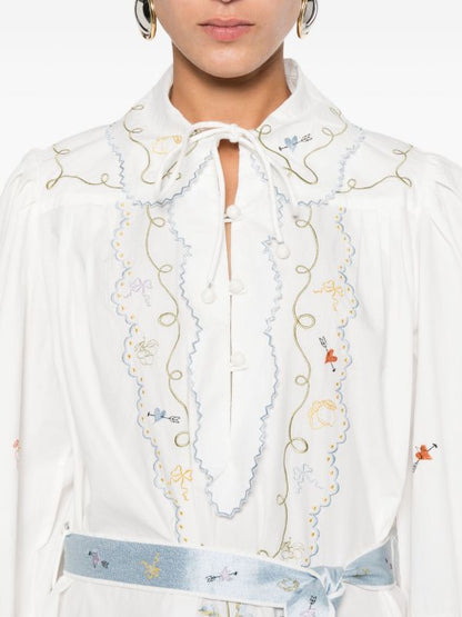ALM Giulia Embroidered Cotton Midi Dress Shirtdress