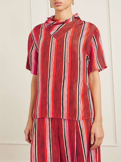 PS Amira Silk Shirt | Drawstring Pants | Striped Set