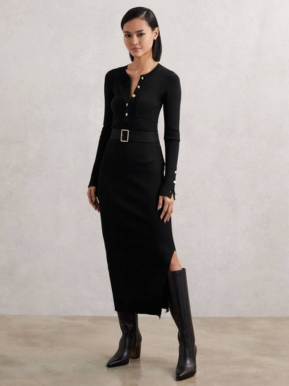 RS Willow Buttoned Rib Knit Midi Dress