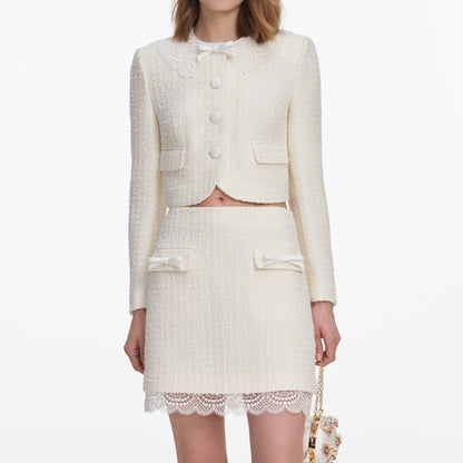 Cream Boucle Lace Collar Jacket | Mini Skirt