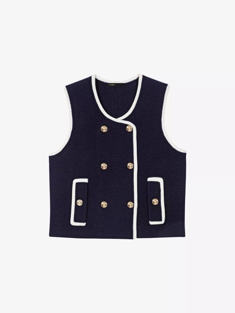 MJ Sleeveless Double-Breasted Wool-Blend Top