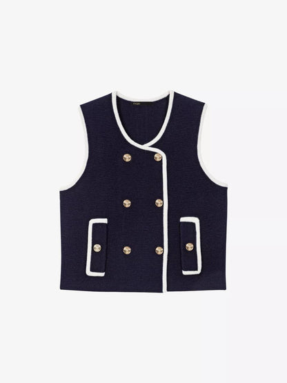 MJ Sleeveless Double-Breasted Wool-Blend Top