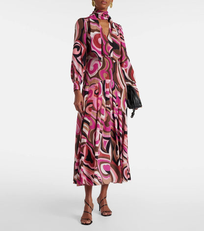 RX Marigold Silk Pussybow Maxi Dress