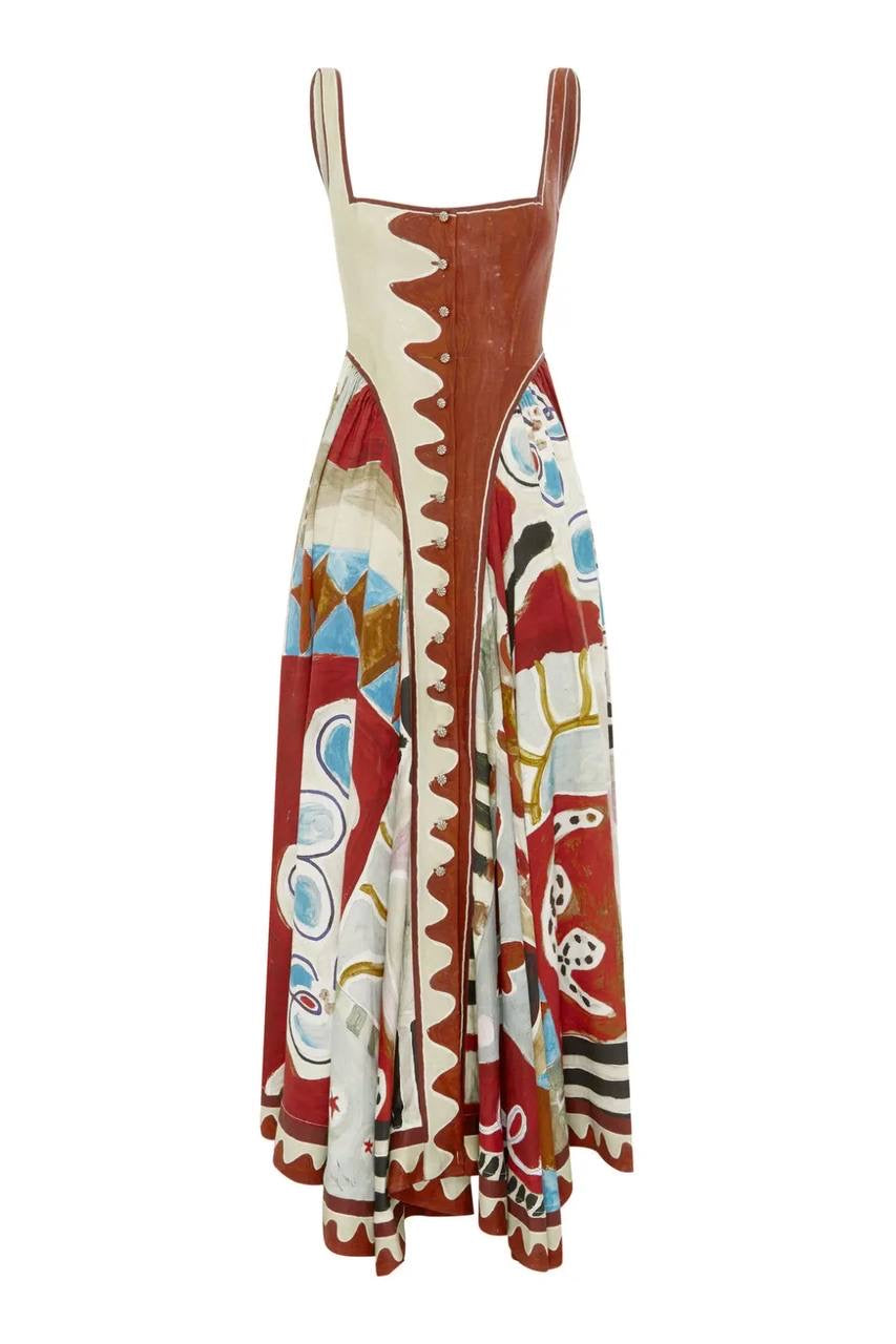 ALM Michelle Linen-Viscose Square Neck Midi Dress