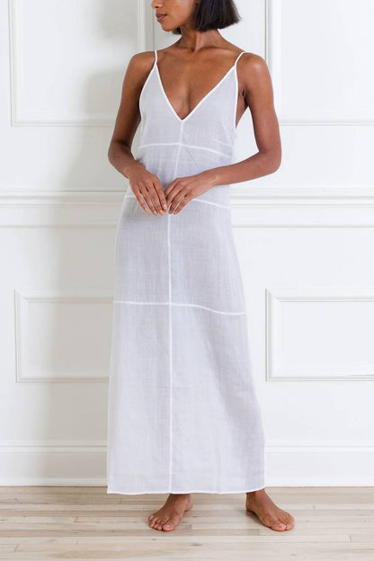 SA Semi Sheer Patchwork Linen Blend Midi Dress